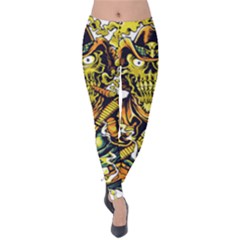 Cowboy Skeleton With Gun Illustration Velvet Leggings