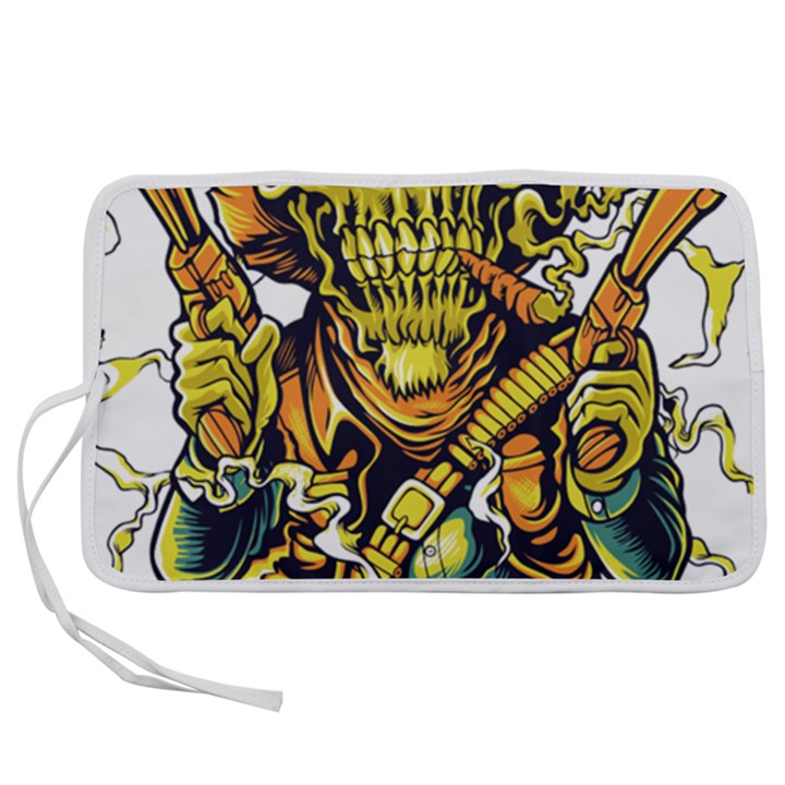 Cowboy Skeleton With Gun Illustration Pen Storage Case (L)