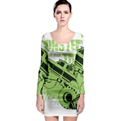 Monster Truck Illustration Green Car Long Sleeve Bodycon Dress