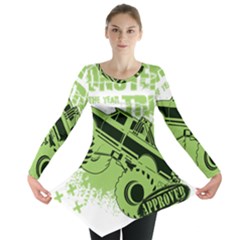 Monster Truck Illustration Green Car Long Sleeve Tunic 