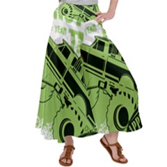 Monster Truck Illustration Green Car Women s Satin Palazzo Pants