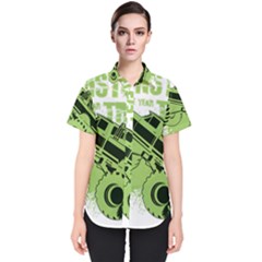 Monster Truck Illustration Green Car Women s Short Sleeve Shirt