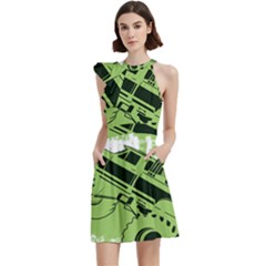 Monster Truck Illustration Green Car Cocktail Party Halter Sleeveless Dress With Pockets by Sarkoni