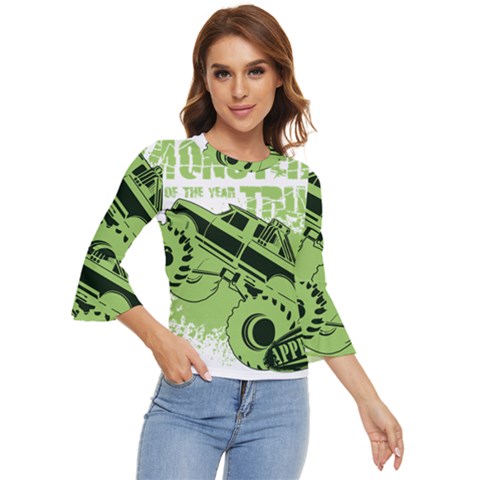 Monster Truck Illustration Green Car Bell Sleeve Top by Sarkoni