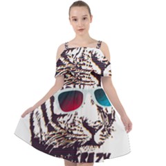 Krazy Katz 3d Tiger Roar Animal Cut Out Shoulders Chiffon Dress by Sarkoni