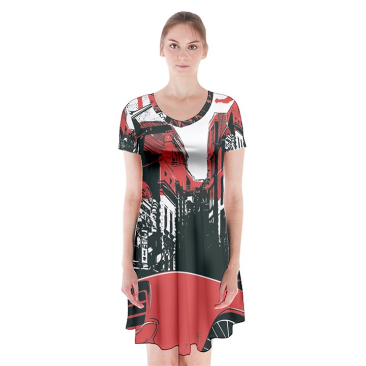 Cars City Fear This Poster Short Sleeve V-neck Flare Dress