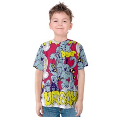 Fresh Urban Cartoon Monster Illustration Cartoon Character Text Kids  Cotton T-shirt