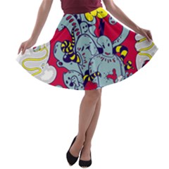 Fresh Urban Cartoon Monster Illustration Cartoon Character Text A-line Skater Skirt