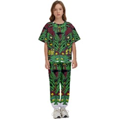 Zombie Star Monster Green Monster Kids  T-shirt And Pants Sports Set by Sarkoni