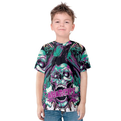 Anarchy Skull And Birds Kids  Cotton T-shirt by Sarkoni