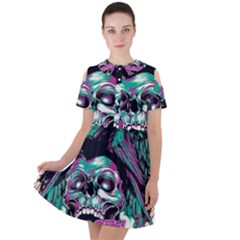 Anarchy Skull And Birds Short Sleeve Shoulder Cut Out Dress  by Sarkoni