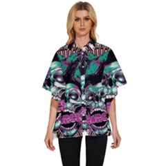 Anarchy Skull And Birds Women s Batwing Button Up Shirt