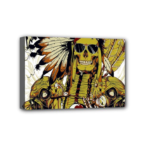 Motorcycle And Skull Cruiser Native American Mini Canvas 6  X 4  (stretched)