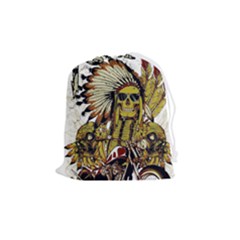 Motorcycle And Skull Cruiser Native American Drawstring Pouch (medium)