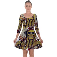 Motorcycle And Skull Cruiser Native American Quarter Sleeve Skater Dress by Sarkoni