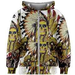 Motorcycle And Skull Cruiser Native American Kids  Zipper Hoodie Without Drawstring by Sarkoni