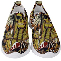 Motorcycle And Skull Cruiser Native American Kids  Slip On Sneakers by Sarkoni