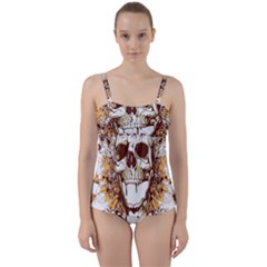 Harvest Of Fear Logo Illustration Skull Pistol Twist Front Tankini Set