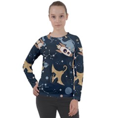 Space Theme Art Pattern Design Wallpaper Women s Long Sleeve Raglan T-shirt