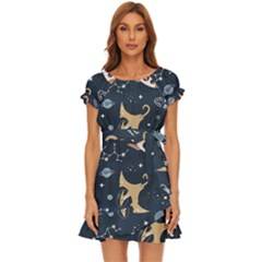 Space Theme Art Pattern Design Wallpaper Puff Sleeve Frill Dress by Proyonanggan