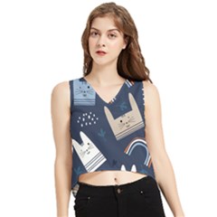 Colorful Cute Cats Seamless Pattern V-neck Cropped Tank Top