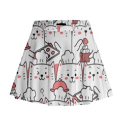 Cute Cat Chef Cooking Seamless Pattern Cartoon Mini Flare Skirt