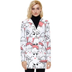 Cute Cat Chef Cooking Seamless Pattern Cartoon Button Up Hooded Coat 