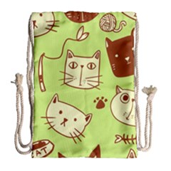 Cute Hand Drawn Cat Seamless Pattern Drawstring Bag (large) by Bedest