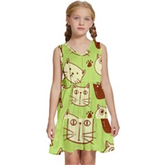 Cute Hand Drawn Cat Seamless Pattern Kids  Sleeveless Tiered Mini Dress by Bedest