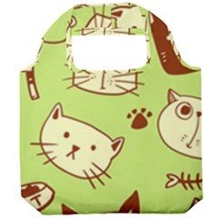 Cute Hand Drawn Cat Seamless Pattern Foldable Grocery Recycle Bag by Bedest