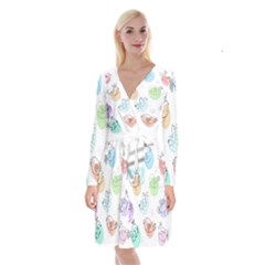 Cartoon Bird Cute Doodle Bird Long Sleeve Velvet Front Wrap Dress by Bedest