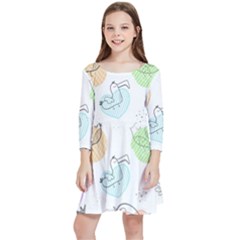 Cartoon Bird Cute Doodle Bird Kids  Quarter Sleeve Skater Dress