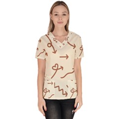 Abstract Arrow Sign Love Aesthetic Women s V-neck Scrub Top