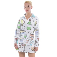 Drinks Cocktails Doodles Coffee Women s Long Sleeve Casual Dress by Apen