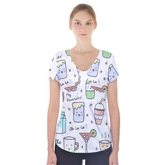 Drinks Cocktails Doodles Coffee Short Sleeve Front Detail Top by Apen