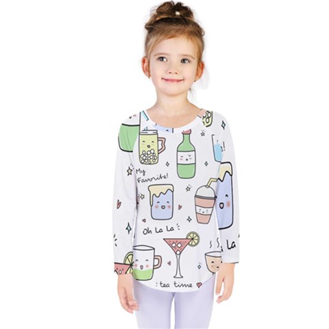 Drinks Cocktails Doodles Coffee Kids  Long Sleeve T-shirt by Apen