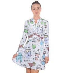 Drinks Cocktails Doodles Coffee Long Sleeve Panel Dress