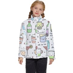 Drinks Cocktails Doodles Coffee Kids  Puffer Bubble Jacket Coat by Apen