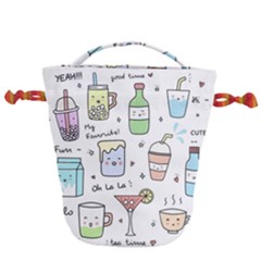 Drinks Cocktails Doodles Coffee Drawstring Bucket Bag by Apen