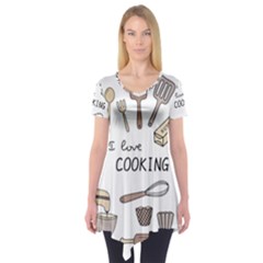 I Love Cooking Baking Utensils Knife Short Sleeve Tunic  by Apen