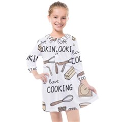 I Love Cooking Baking Utensils Knife Kids  Quarter Sleeve Shirt Dress by Apen