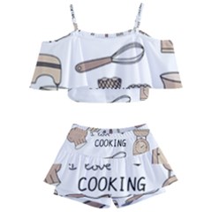 I Love Cooking Baking Utensils Knife Kids  Off Shoulder Skirt Bikini