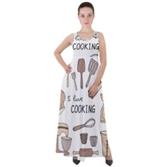 I Love Cooking Baking Utensils Knife Empire Waist Velour Maxi Dress by Apen