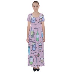 Drink Cocktail Doodle Coffee High Waist Short Sleeve Maxi Dress by Apen