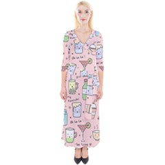 Drink Cocktail Doodle Coffee Quarter Sleeve Wrap Maxi Dress by Apen