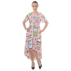 Drink Cocktail Doodle Coffee Front Wrap High Low Dress by Apen