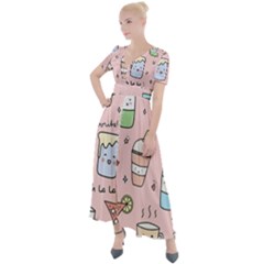 Drink Cocktail Doodle Coffee Button Up Short Sleeve Maxi Dress by Apen