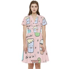 Drink Cocktail Doodle Coffee Short Sleeve Waist Detail Dress by Apen
