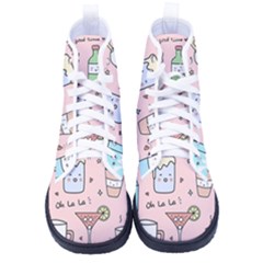 Drink Cocktail Doodle Coffee Kid s High-top Canvas Sneakers by Apen