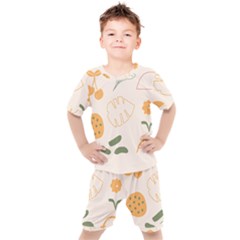 Cherries Flower Leaves Floral Kids  T-shirt And Shorts Set
